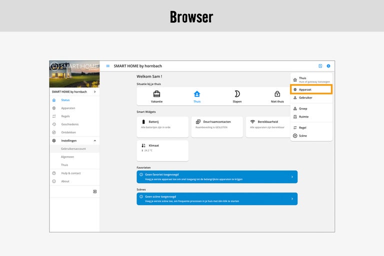 Hornbach Smart Home app interface in browser