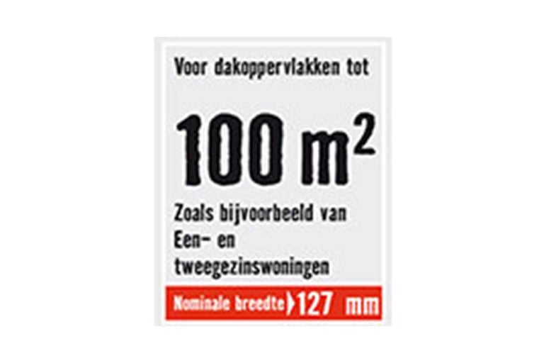 Geschikt voor dakoppervlakken tot 100 vierkante meter en een nominale breedte van 127 millimeter