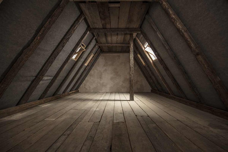 Uitgebouwde zolder met houten balken en dakramen