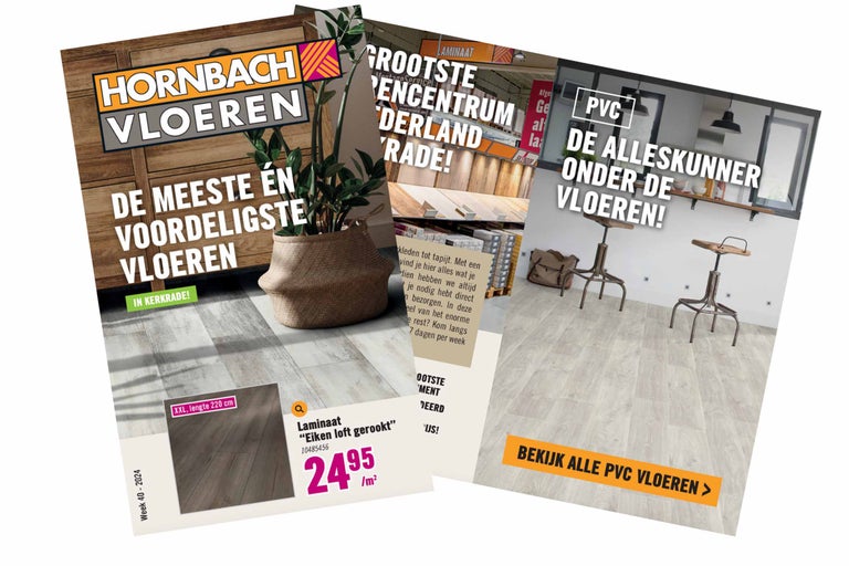 Folder met aanbiedingen voor vloeren van Hornbach met laminaat en PVC vloeren