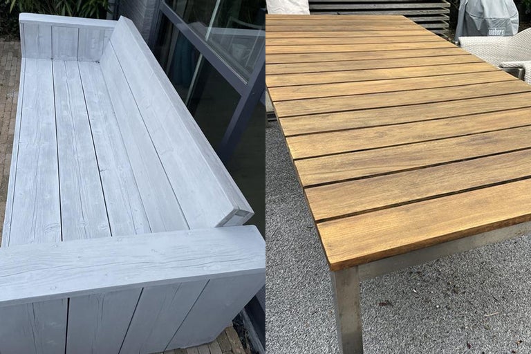 Tuinbank en tuintafel van hout
