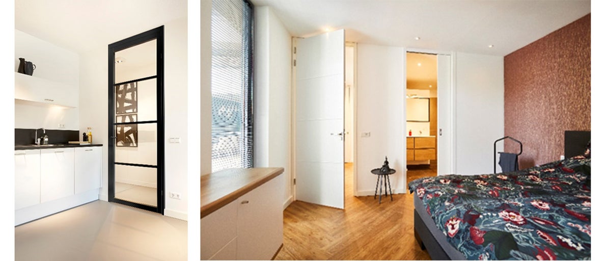 Lichte kamers met glazen en houten binnendeuren