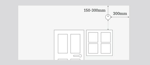Diagram ter illustratie van montageafstanden voor producten
