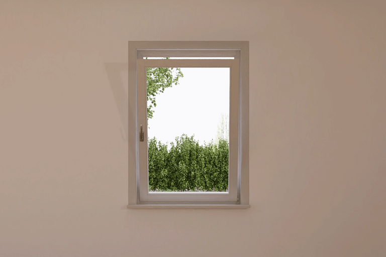 Raam met uitzicht op groene vegetatie