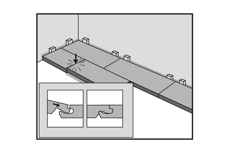 Illustratie van het leggen van kliklaminaat met bijpassende afstandhouders