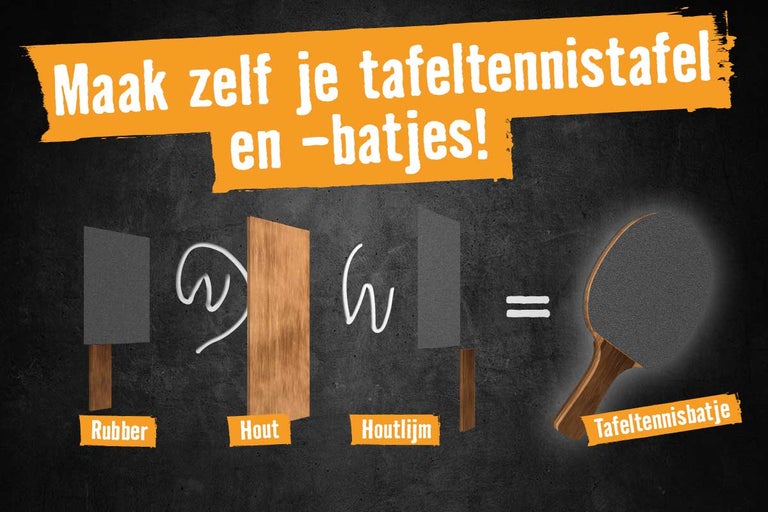 Instructie voor het zelf maken van een tafeltennisbatje met rubber, hout en houtlijm