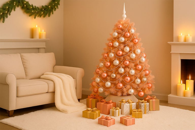 Feestelijk ingerichte woonkamer met kerstboom, notenkraker en cadeaus