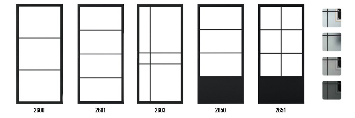Diverse binnendeuren met frame en glas