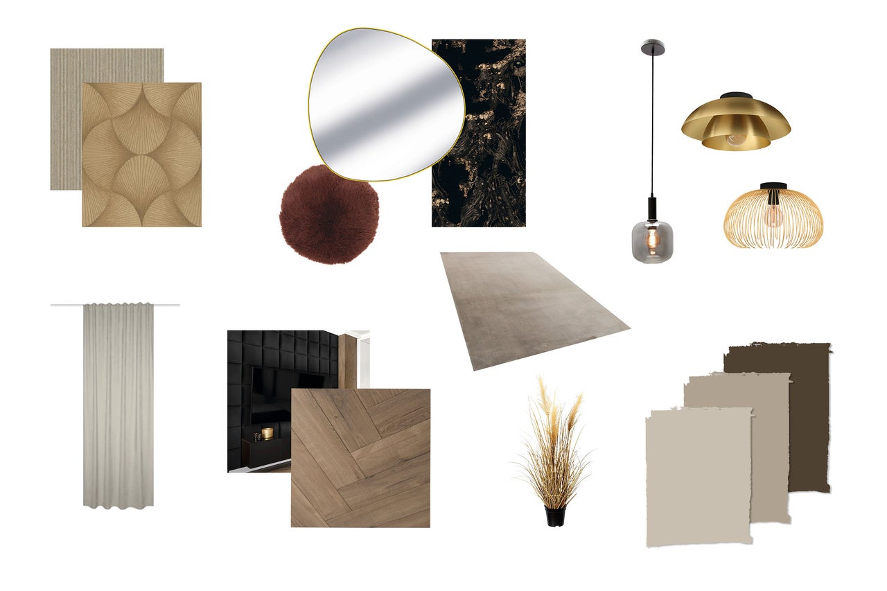 Moodboard met meubels en decoraties voor interieurontwerp