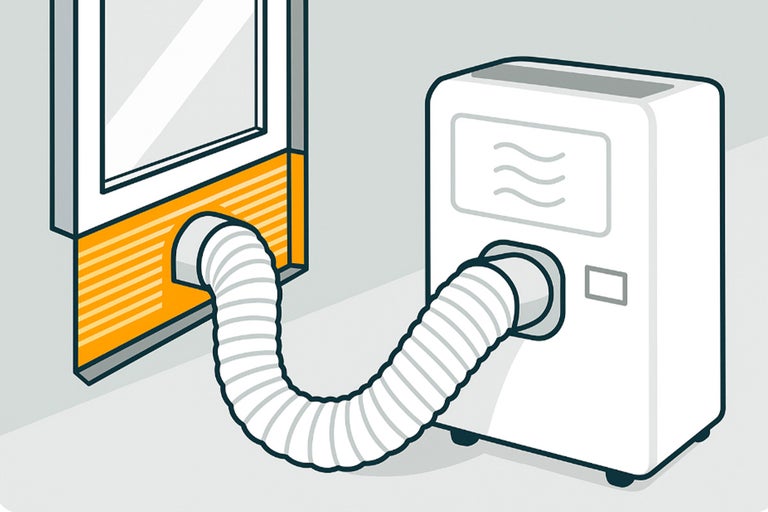 Mobiele airconditioner met venster afdichting en luchtafvoerslang