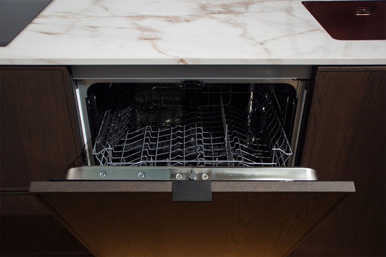 Open vaatwasser in een keukenblok