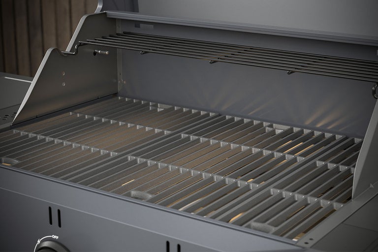 Geopende gasbarbecue met grillrooster