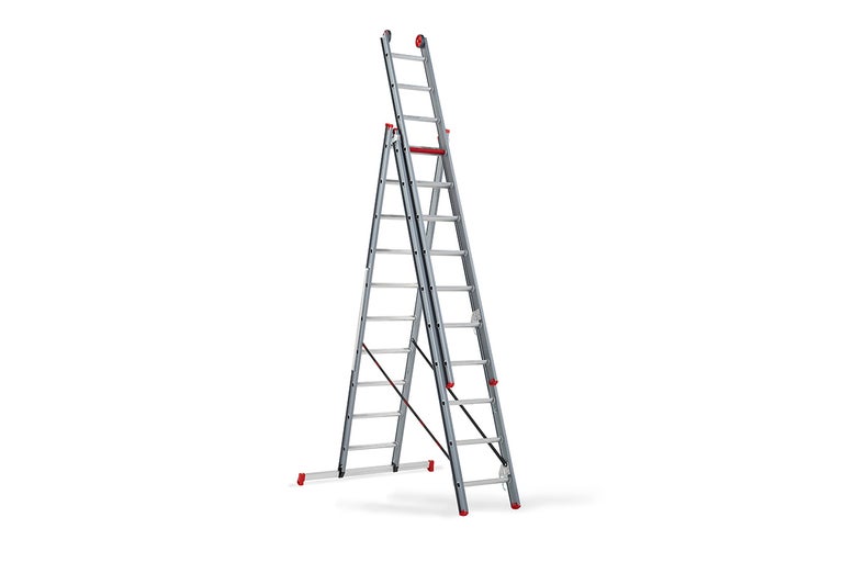 Multifunctionele ladder van aluminium in A-bok en aanlegpositie