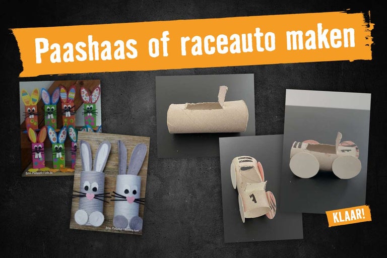 Instructies voor het maken van een paashaas of raceauto van papierrollen