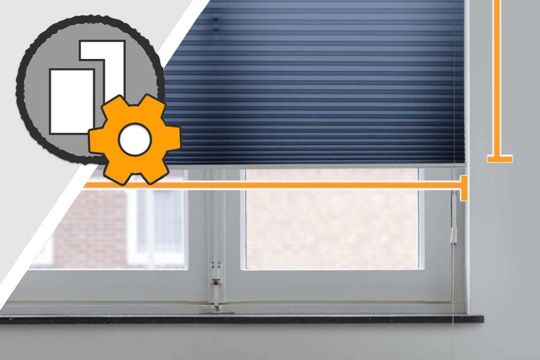 Illustratie van de correcte meting van een plisségordijn op het raam