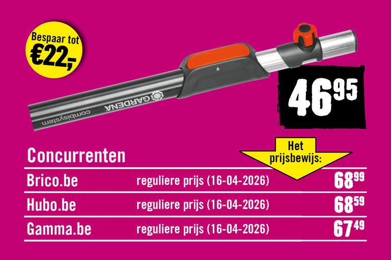 Gardena combisystem steel met prijsvergelijking en informatie over besparingen ten opzichte van concurrenten.
