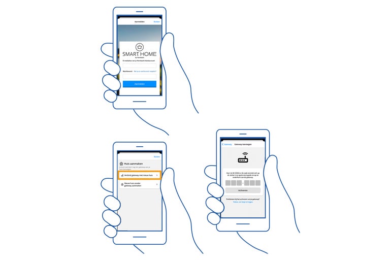 Weergave van smartphone schermen met Smart Home app.