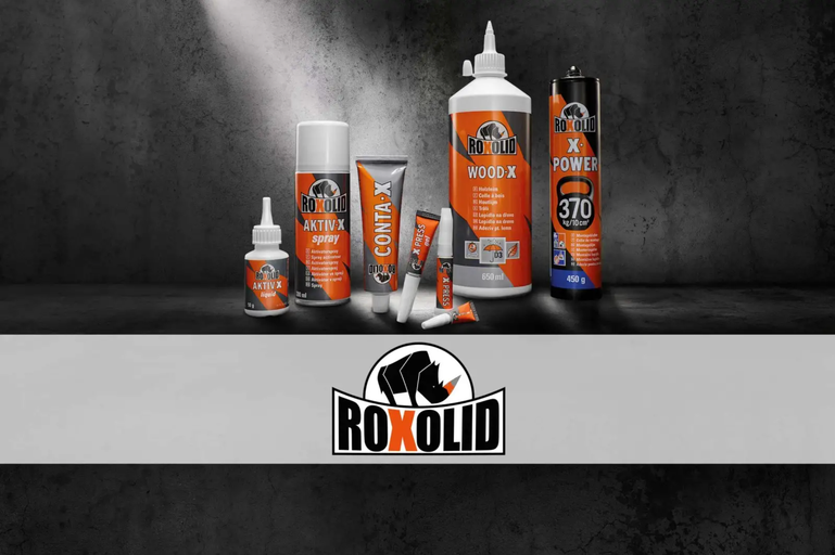 Roxolid lijm assortiment met Activ X spray, Conta X lijm, houtlijm en X Power montagelijm