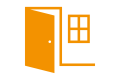 Symbool van een open huis met deur en raam