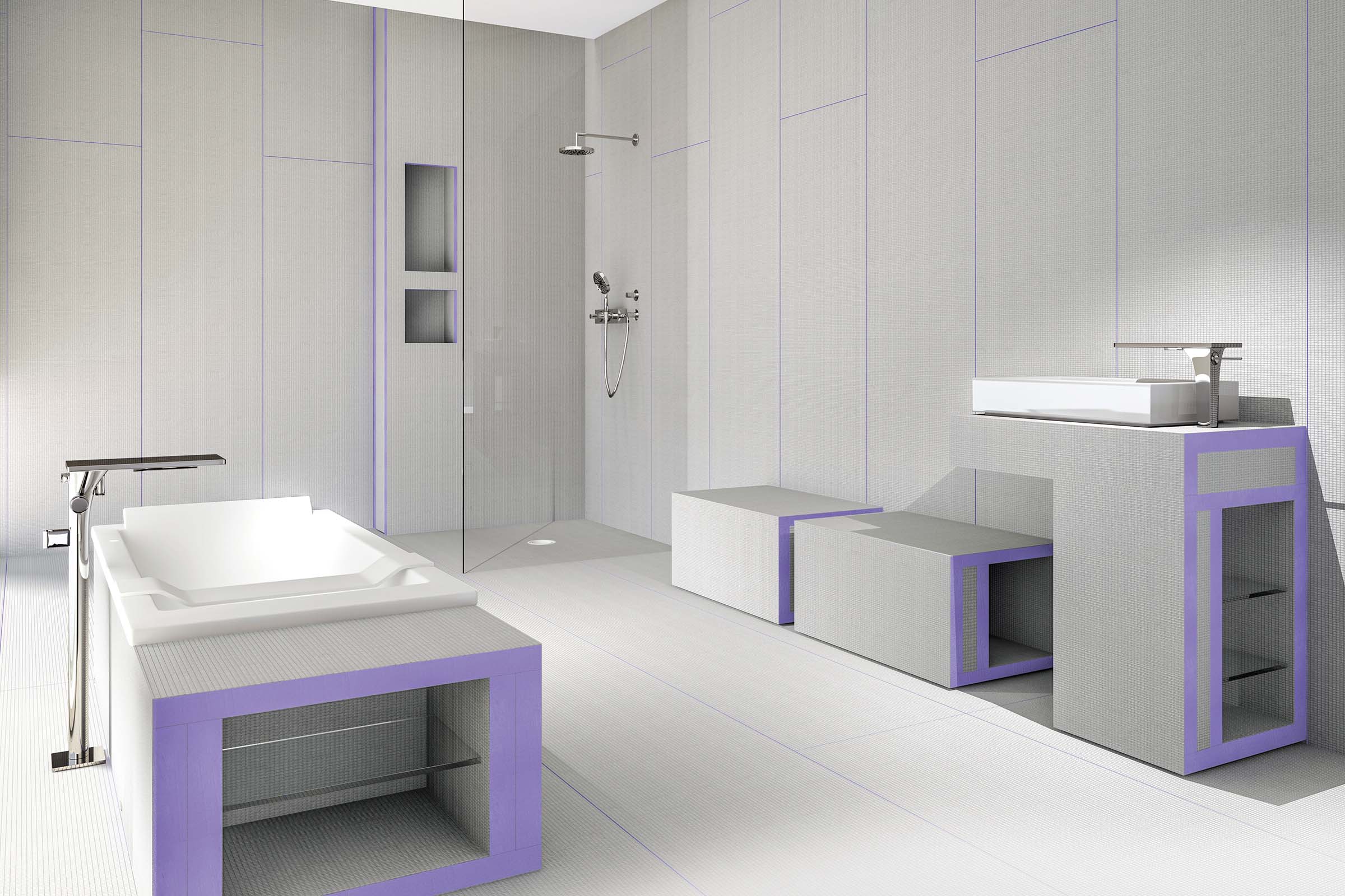 Lichte badkamer met bad, douche en wastafel