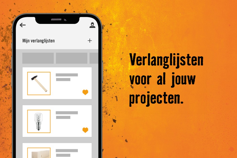 Smartphone-weergave met artikelen op de verlanglijst voor projecten
