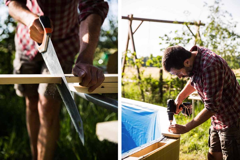 Zwembad van pallets bouwen . Stap 5 . Zagen en rand . HORNBACH Zwembad van pallets bouwen . Stap 5 . Zagen en rand . HORNBACH