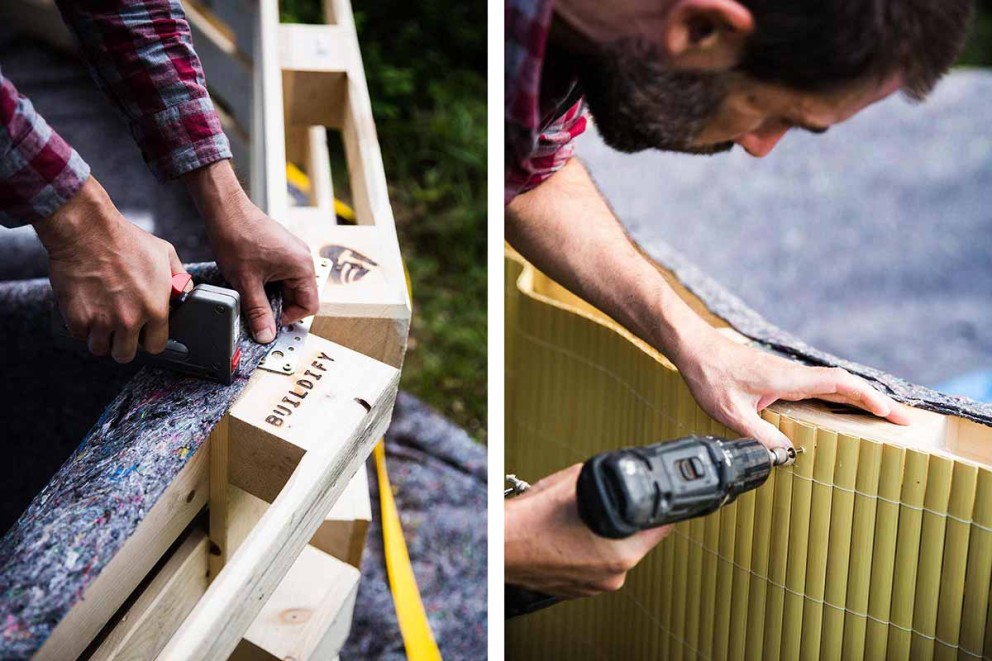 Zwembad van pallets bouwen . Stap 3 . Bedekken en bamboemat . HORNBACH Zwembad van pallets bouwen . Stap 3 . Bedekken en bamboemat . HORNBACH