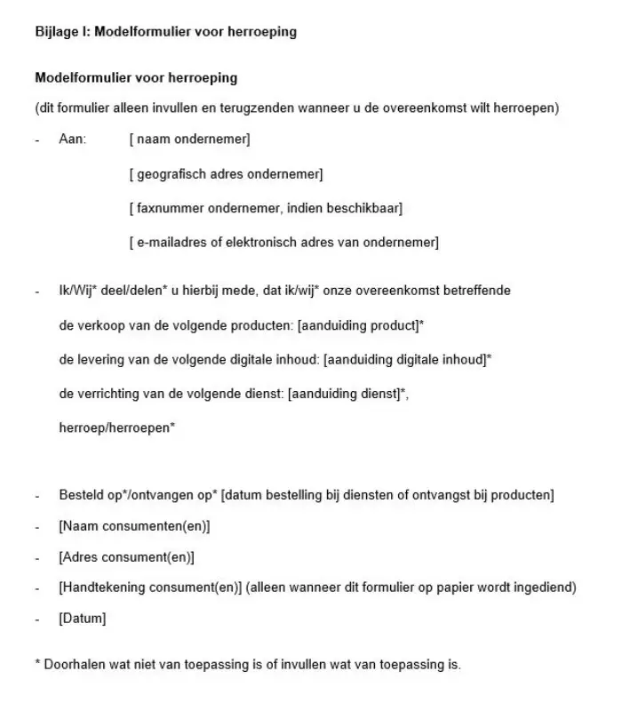 Modelformulier voor herroeping
