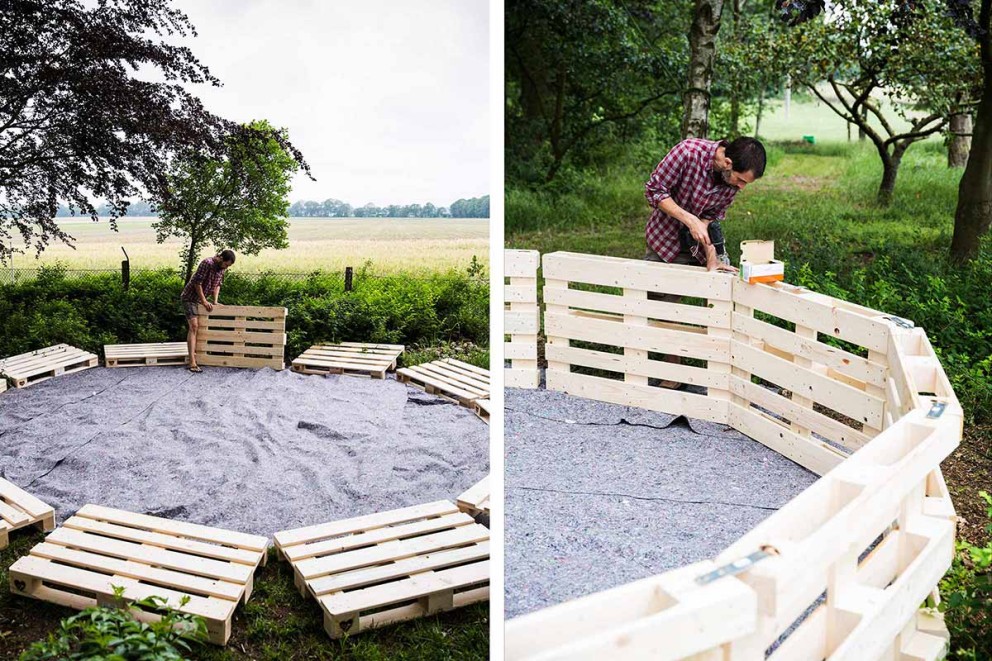 Zwembad van pallets bouwen . Stap 2 . Cirkel en koppelplaten . HORNBACH Zwembad van pallets bouwen . Stap 2 . Cirkel en koppelplaten . HORNBACH