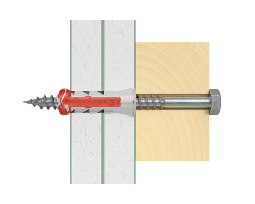 Fischer plug met schroef in wand en hout