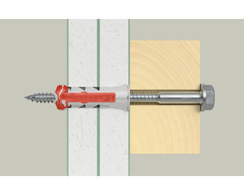 Fischer plug met schroef in muur en hout