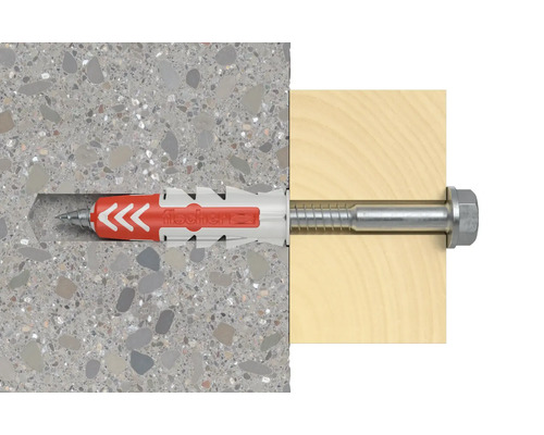 Fischer plug met schroef in beton en hout