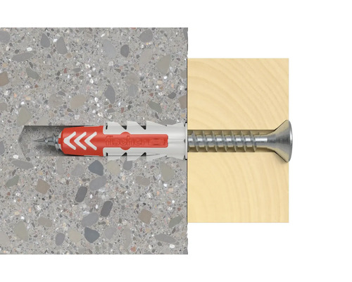 Fischer plug met schroef in beton en hout
