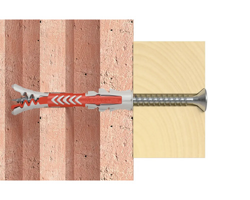 Fischer plug met schroef in metselwerk en hout