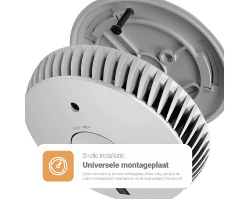 Rookmelder met eenvoudige installatie en universele montageplaat