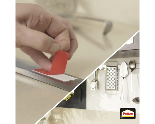 Montage van een Pattex plakstrip in de keuken voor het opbergen van keukengerei.