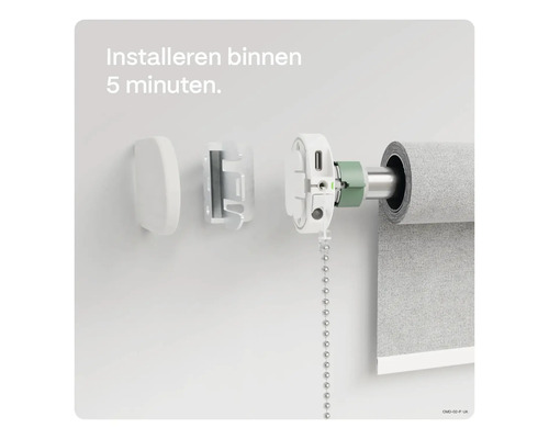 Rolgordijnmontage met rolgordijn, kettingbediening en montageaccessoires