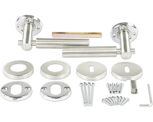 Deurbeslagset met deurklinken, rozetten, schroeven en accessoires