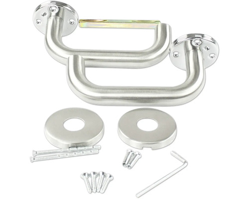 Roestvrijstalen deurklinkstel met rozetten en bevestigingsmateriaal