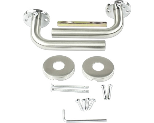 Roestvrijstalen deurklinkset met rozetten en bevestigingsmateriaal