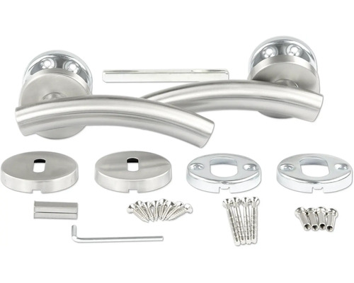 Roestvrijstalen deurklinkset met rozetten en bevestigingsmateriaal