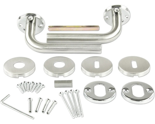 Roestvrijstalen deurklinkstel met rozetten en bevestigingsmateriaal