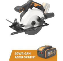 Worx accu-cirkelzaag 20 Volt inclusief een gratis 4,0 Ampère-uur accu.