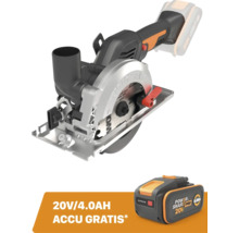 Worx 20 Volt accu cirkelzaag met zaagblad en twee 4,0 Ah accu's.