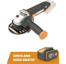 Worx accu haakse slijper 20 Volt inclusief een extra accu van 4,0 Ampère-uur.