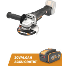 Worx Nitro accu haakse slijper met extra 20 Volt 4,0 Ampere-uur accu gratis.