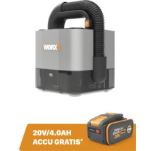 Worx accu nat- en droogzuiger met draaggreep en zuigslang, inclusief gratis 20 Volt 4,0 Ampère-uur Power Share Pro accu.