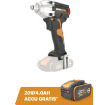 Worx Nitro accu-slagmoersleutel 20 Volt inclusief gratis 4,0 ampère-uur accu. Worx Logo.