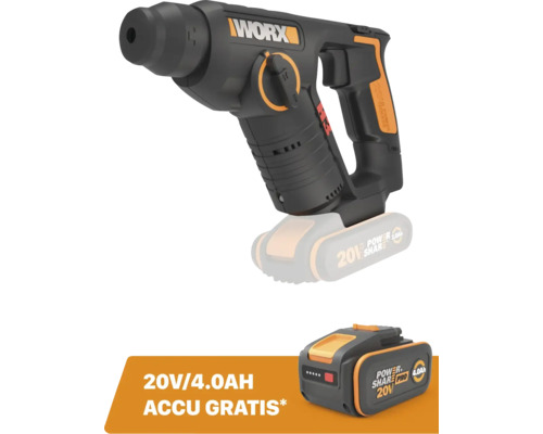 WORX Accu boorhamer WX394.91 (zonder accu) **gratis 20V accu**