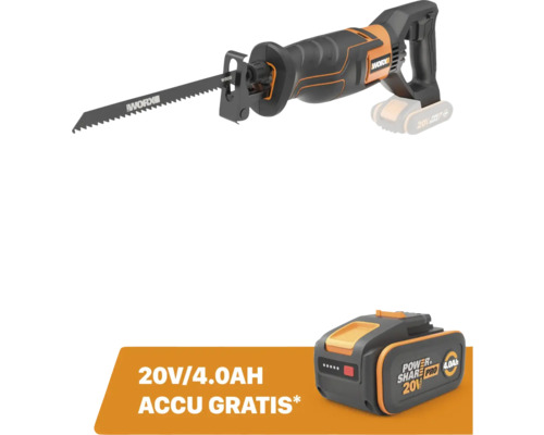 WORX Accu reciprozaag WX500.9 (zonder accu) **gratis 20V accu**